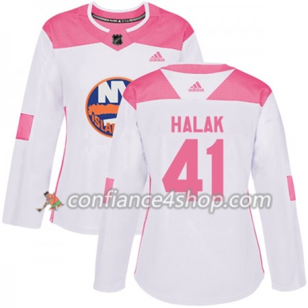 Adidas Maillot de Hockey New York Islanders Jaroslav Halak 41 2017-2018 Blanc Rose Fashion Authentic - Femme